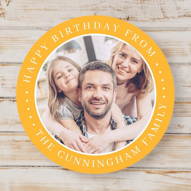 Sticker Rond Joyeux Anniversaire Classique Simple Photo de Fami (Créateur téléchargé)
