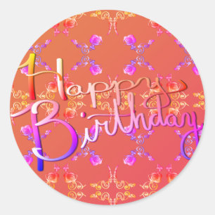 Sticker Rond "Joyeux anniversaire !" Coeurs Roses écrits à la m