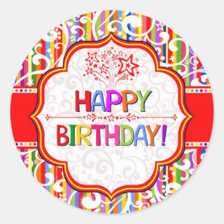 Sticker Rond Joyeux anniversaire coloré