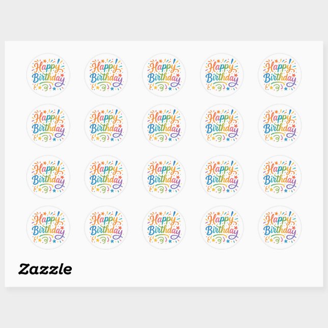 Sticker Rond Joyeux anniversaire coloré (Feuille)
