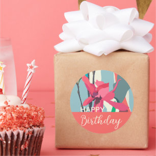 Sticker Rond Joyeux anniversaire coloré Magnolia rose Abstrait