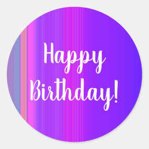Sticker Rond Joyeux anniversaire coloré violet rayé