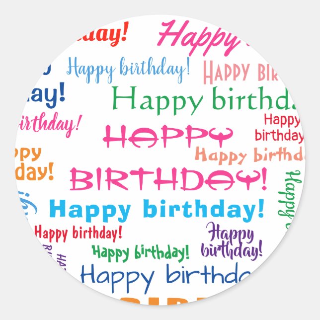 Sticker Rond Joyeux Anniversaire Colorful Fun Mot Cloud (Devant)