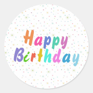 Sticker Rond Joyeux Anniversaire Colorful Stars and Text