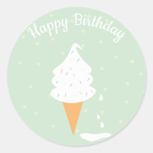 Sticker Rond Joyeux Anniversaire Crème glacée Cone Saupoudrer P