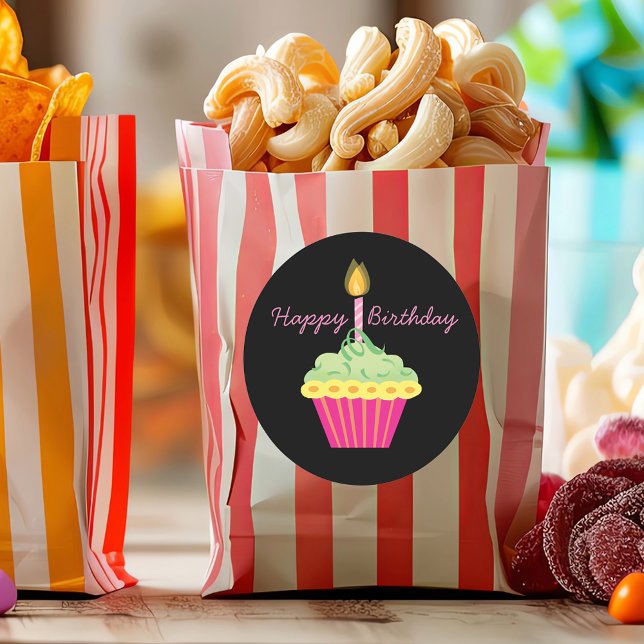 Sticker Rond Joyeux Anniversaire Cupcake rose (Créateur téléchargé)