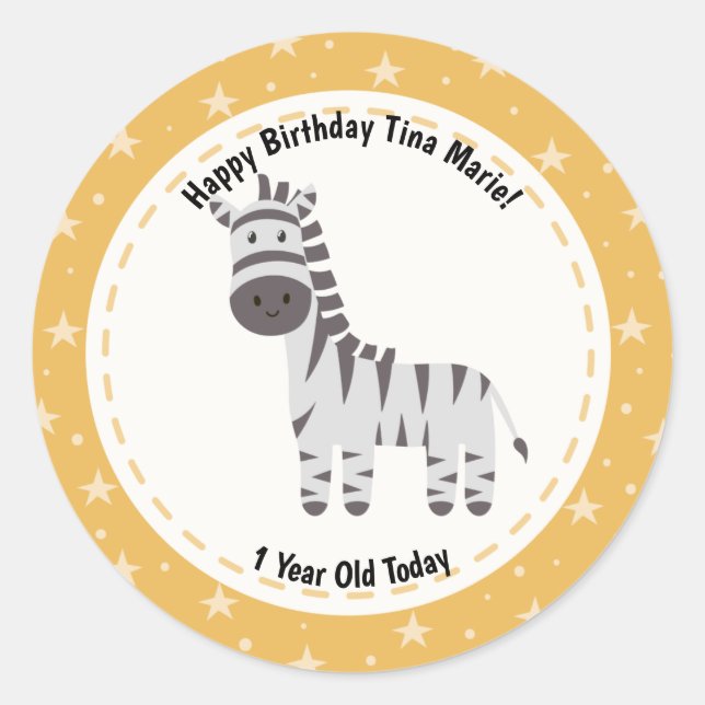 Sticker Rond Joyeux anniversaire Cute Zebra Zoo Animaux (Devant)
