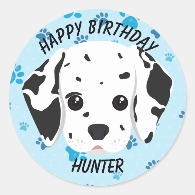 Sticker Rond Joyeux anniversaire Dalmatien Empreinte de patte b (Devant)