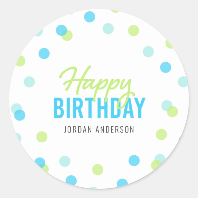 Sticker Rond Joyeux anniversaire d'Aqua de confettis bleus de (Devant)