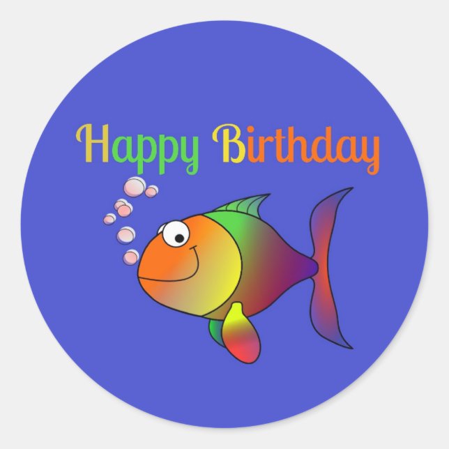 Sticker Rond Joyeux Anniversaire de Bubbles le Poisson (Devant)