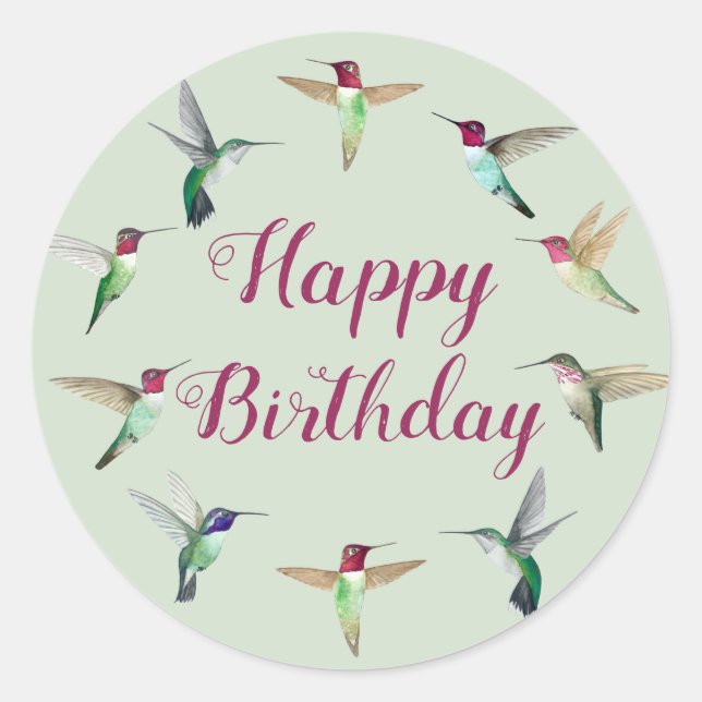 Sticker Rond Joyeux anniversaire de colibri (Devant)