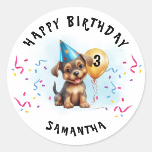 Sticker Rond Joyeux anniversaire de la fête des chiots Annivers