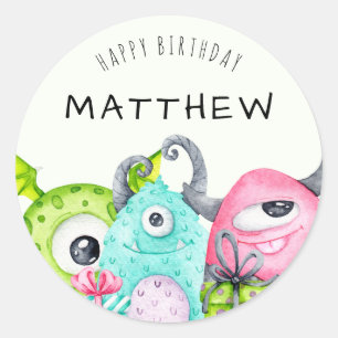Sticker Rond Joyeux anniversaire de Little Monster Kid