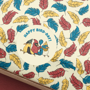 Sticker Rond Joyeux Anniversaire de l'Oiseau Dessins Animés d'O