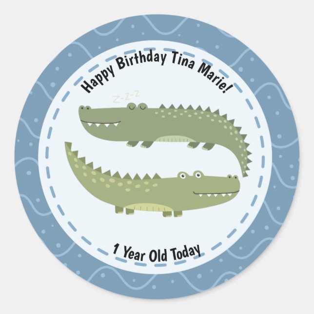 Sticker Rond Joyeux Anniversaire de mignons Alligators Zoo Anim (Devant)