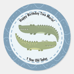 Sticker Rond Joyeux Anniversaire de mignons Alligators Zoo Anim