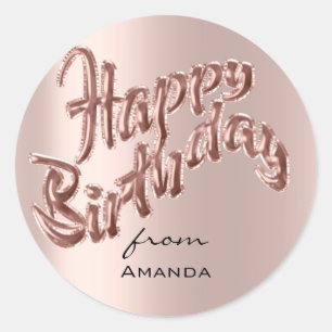 Sticker Rond Joyeux Anniversaire De Nom Ballons Rose rose