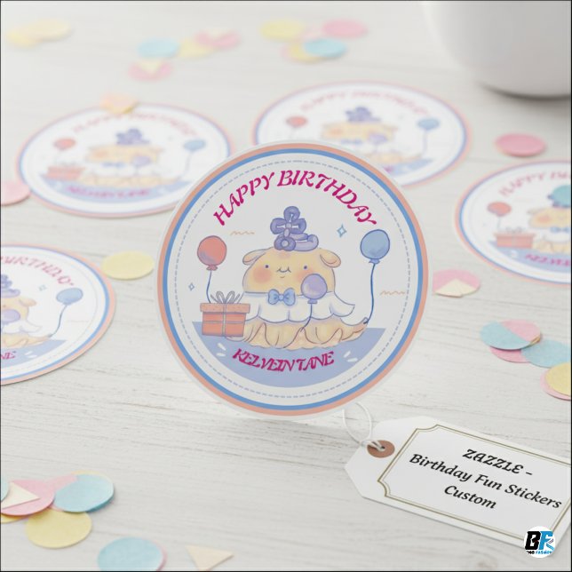 Sticker Rond Joyeux Anniversaire de [Nom] - Tourbillons de sati (Créateur téléchargé)