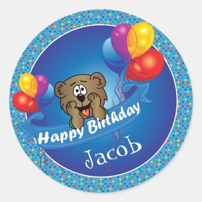 Sticker Rond Joyeux Anniversaire de Polka Dot Bear (Devant)