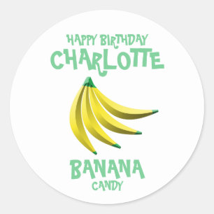 Sticker Rond Joyeux anniversaire de sucrerie jaune de banane