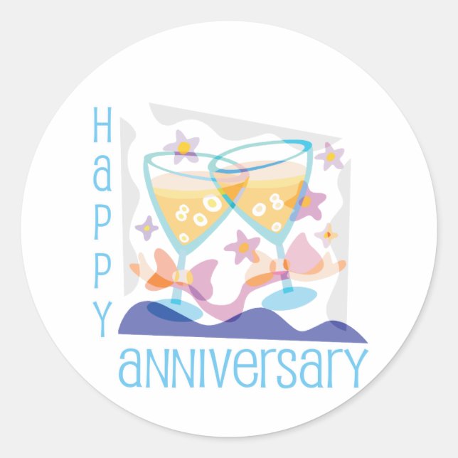 Sticker Rond "Joyeux anniversaire" Design champagne (Devant)