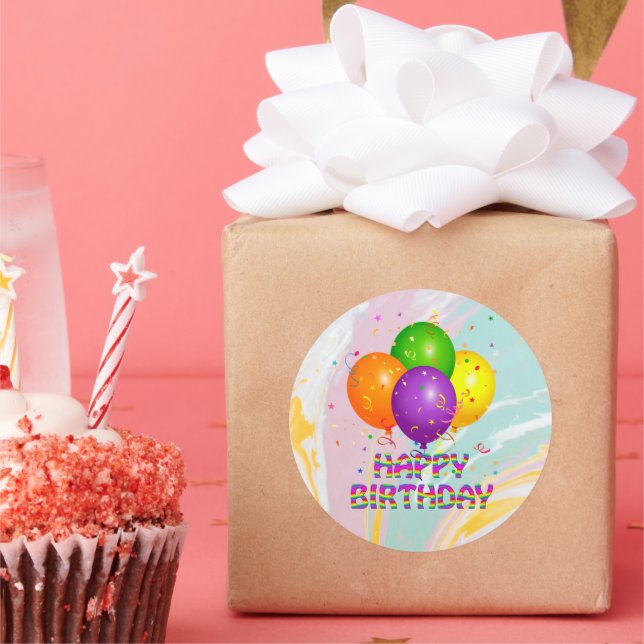 Sticker Rond Joyeux anniversaire, design d'anniversaire coloré, (Fête)