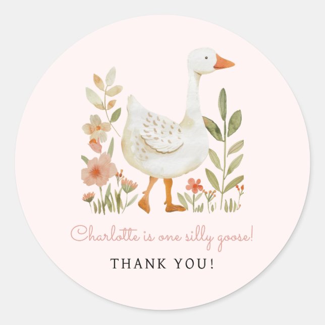 Sticker Rond Joyeux Anniversaire d'Oie Silly Rose (Devant)