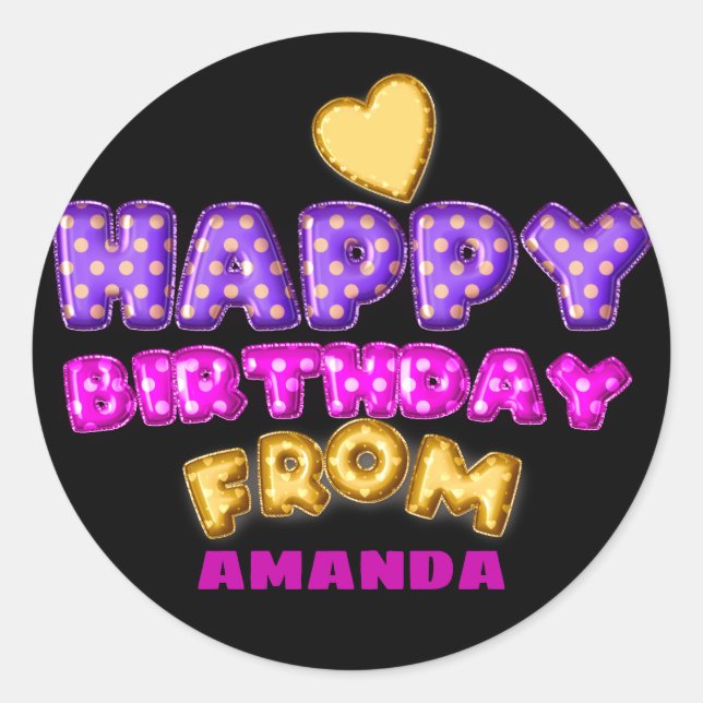 Sticker Rond Joyeux Anniversaire Du Nom Ballons Coeur rose Noir (Devant)