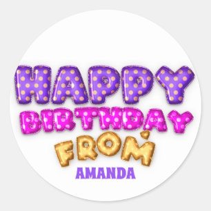 Sticker Rond Joyeux Anniversaire Du Nom Ballons Rose Or Blanc