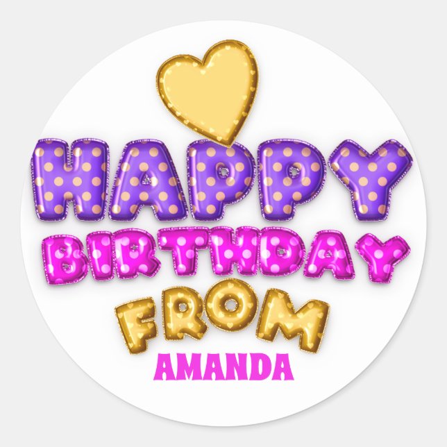 Sticker Rond Joyeux Anniversaire Du Nom Balloon Rose Coeur Blan (Devant)