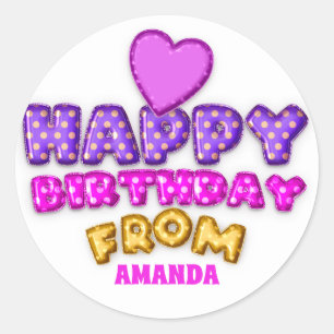 Sticker Rond Joyeux Anniversaire Du Nom Balloon Rose Violet Coe