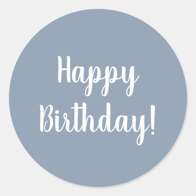 Sticker Rond Joyeux Anniversaire Dusty Blue White Typographie (Devant)