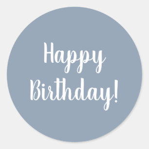 Sticker Rond Joyeux Anniversaire Dusty Blue White Typographie