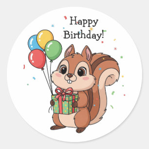 Sticker Rond Joyeux anniversaire écureuil mignon  