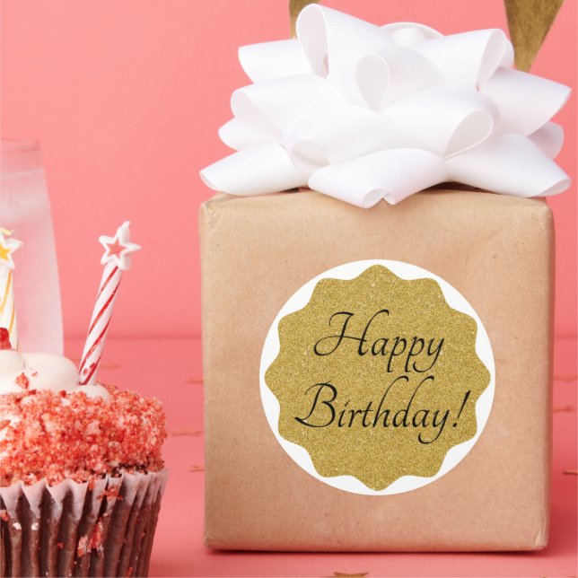 Sticker Rond Joyeux anniversaire Élégant minimal simple (Fête)