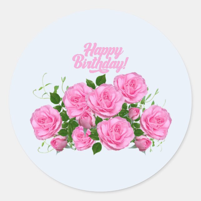 Sticker Rond Joyeux Anniversaire Élégante Roses Roses Roses Ros (Devant)