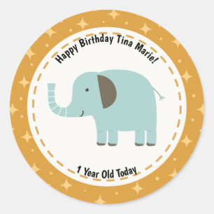 Sticker Rond Joyeux anniversaire Elephant Zoo Animaux