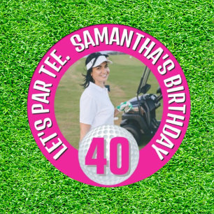 Sticker Rond Joyeux anniversaire Fantastic Rose lady Golfer