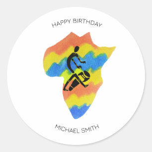 Sticker Rond Joyeux anniversaire, fantastique tambourinage afri