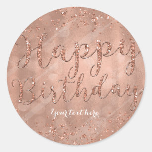 Sticker Rond Joyeux anniversaire Faux Rose Gold Parties scintil