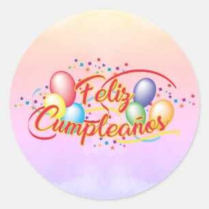 Sticker Rond Joyeux anniversaire   Feliz Cumpleaños