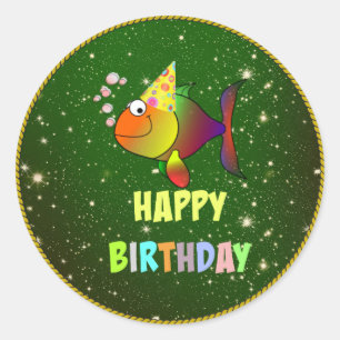 Sticker Rond Joyeux Anniversaire, Fête Colorée,