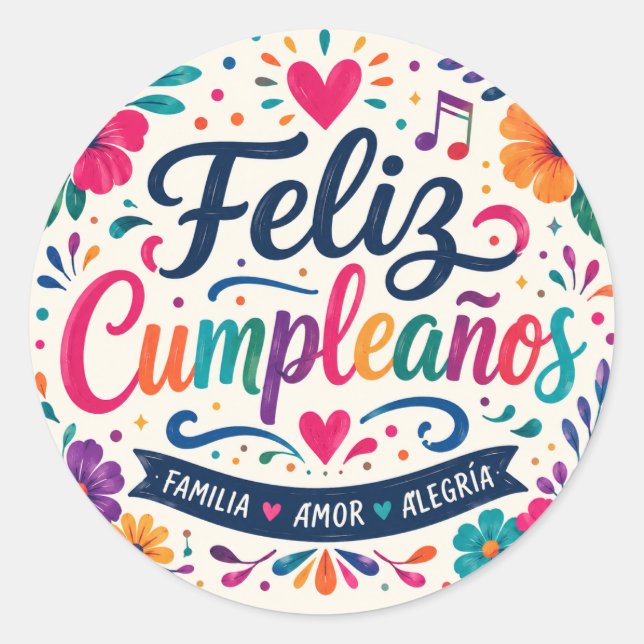 Sticker Rond Joyeux Anniversaire Fête Florale Espagnole (Devant)