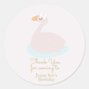 Sticker Rond Joyeux Anniversaire Fille Cygne Rose Mignon