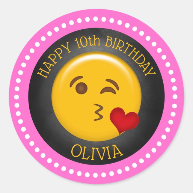 Sticker Rond Joyeux Anniversaire Fille Emoji Fête (Devant)