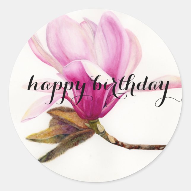 Sticker Rond Joyeux Anniversaire : Fleur de Magnolia (Devant)