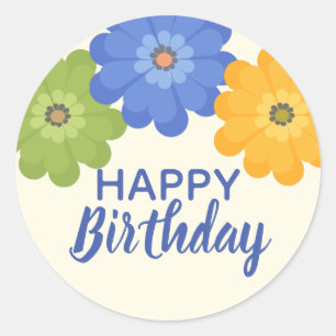 Sticker Rond Joyeux Anniversaire fleurs de printemps Classic Ro