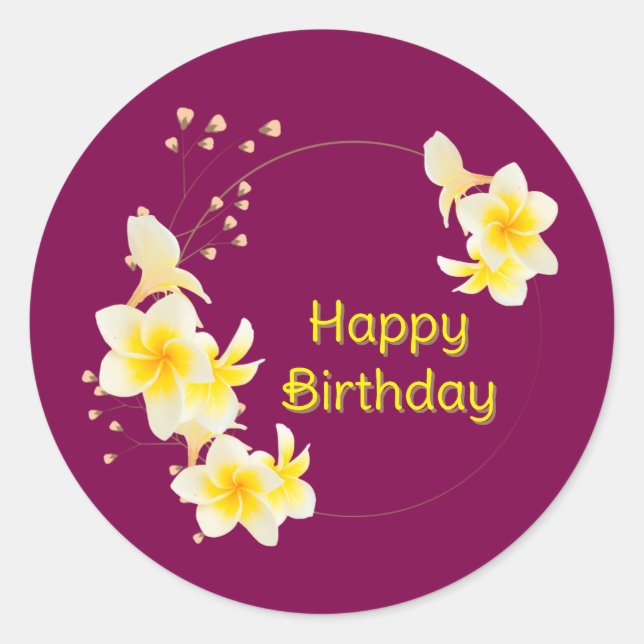 Sticker Rond Joyeux anniversaire Floral Jaune Or (Devant)
