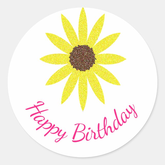 Sticker Rond Joyeux Anniversaire Floral Tournesol Fleur Jaune R (Devant)