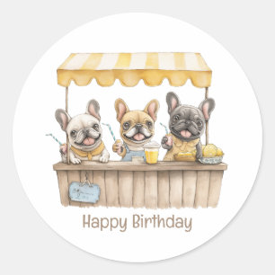 Sticker Rond Joyeux Anniversaire Français Bulldogs Lemonade Sta